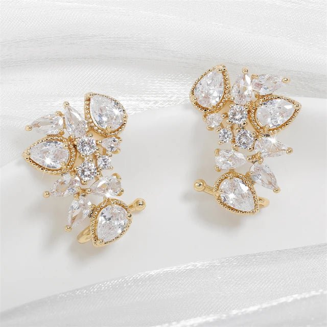 Fashion Cubic Zirconia Flower Stud Earring for Women CZ Shiny Crystal Bridal Earrings Charms Wedding Jewelry - Luzilly Bridal & Apparel