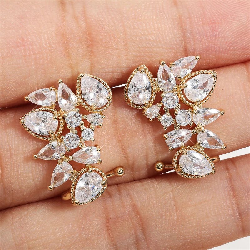 Fashion Cubic Zirconia Flower Stud Earring for Women CZ Shiny Crystal Bridal Earrings Charms Wedding Jewelry - Luzilly Bridal & Apparel