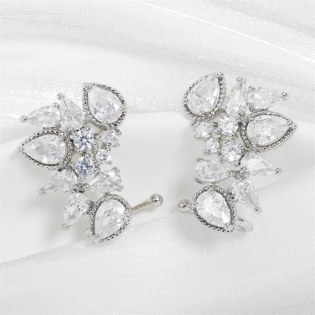 Fashion Cubic Zirconia Flower Stud Earring for Women CZ Shiny Crystal Bridal Earrings Charms Wedding Jewelry - Luzilly Bridal & Apparel