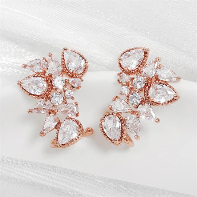 Fashion Cubic Zirconia Flower Stud Earring for Women CZ Shiny Crystal Bridal Earrings Charms Wedding Jewelry - Luzilly Bridal & Apparel