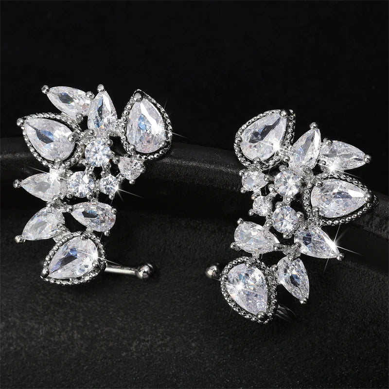Fashion Cubic Zirconia Flower Stud Earring for Women CZ Shiny Crystal Bridal Earrings Charms Wedding Jewelry - Luzilly Bridal & Apparel