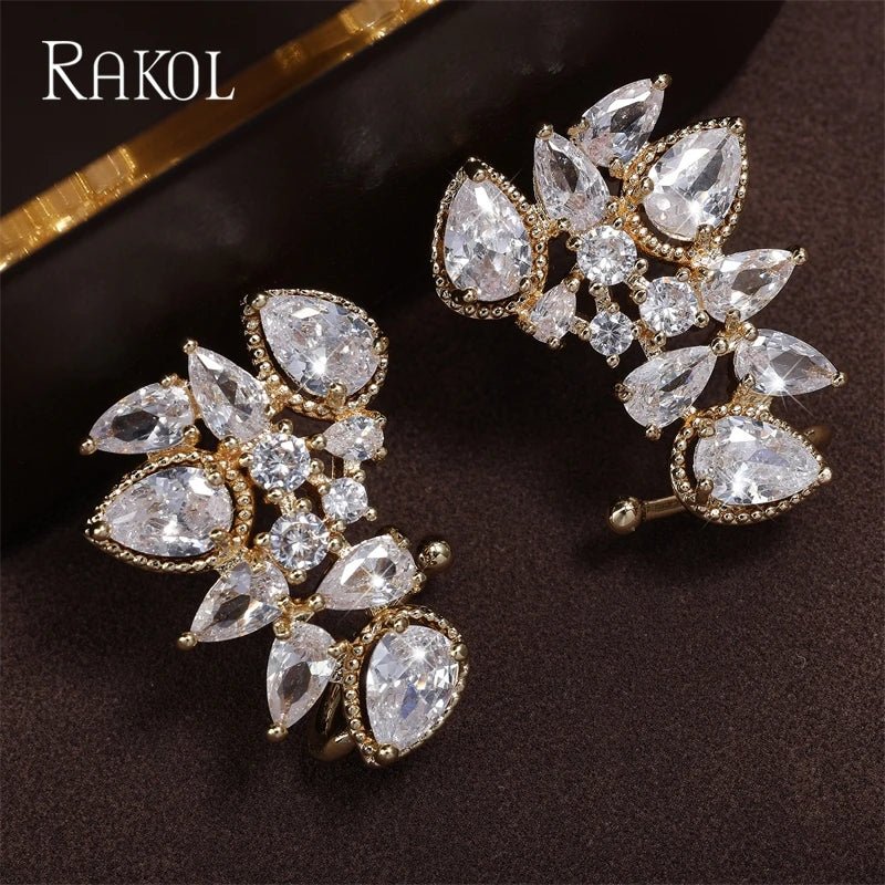 Fashion Cubic Zirconia Flower Stud Earring for Women CZ Shiny Crystal Bridal Earrings Charms Wedding Jewelry - Luzilly Bridal & Apparel