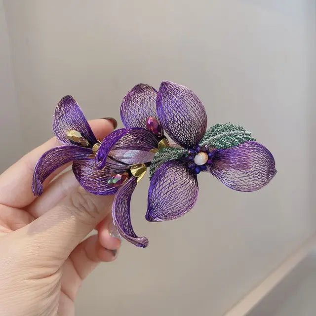 Fashion Elegant Iris Hairpin For Women Bridal Hair Accessories Popular 3D Flower Spring Clip Decoration Romantic Jewelry Tiara - Luzilly Bridal & Apparel