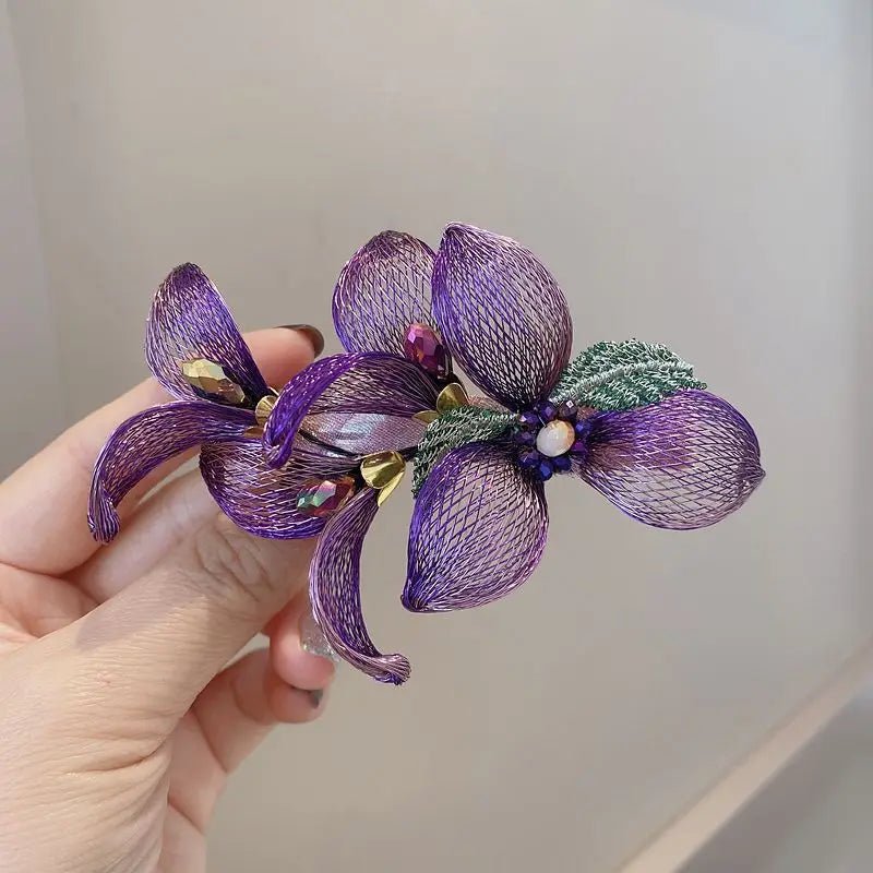 Fashion Elegant Iris Hairpin For Women Bridal Hair Accessories Popular 3D Flower Spring Clip Decoration Romantic Jewelry Tiara - Luzilly Bridal & Apparel