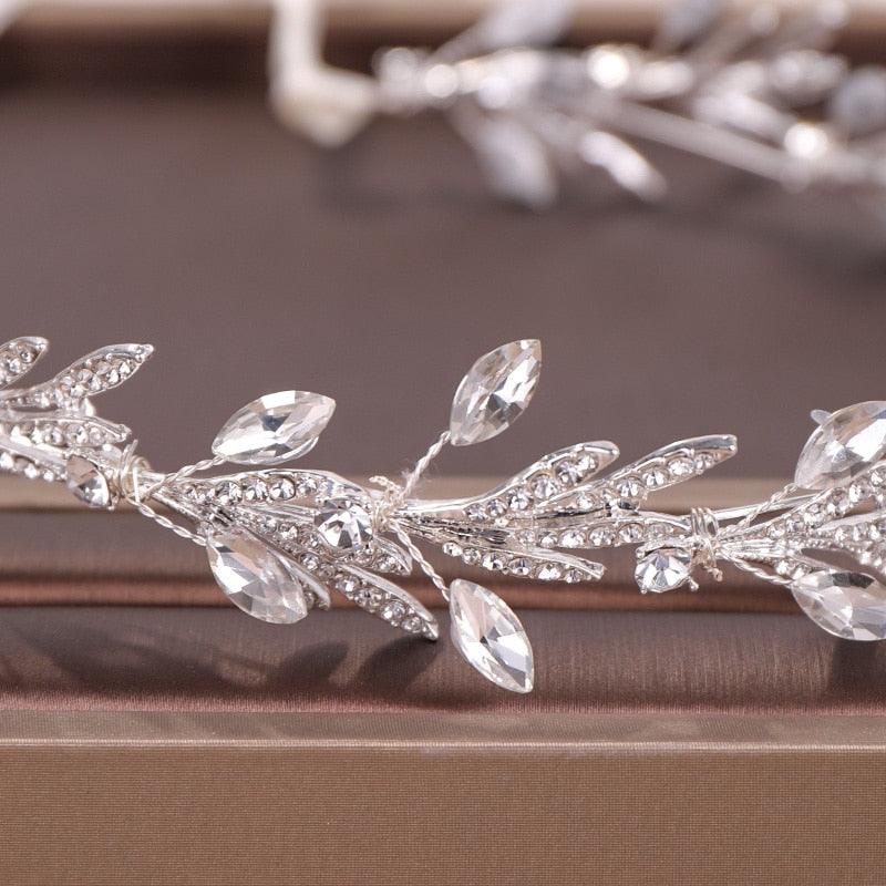 Fashion New Crystal Silver Color Tiara Crowns Leaf Rhinestone Wedding Headbands Hairbands Bridal Women Hair Jewelry Gorgeous Hair Accessories For Women - Luzilly Bridal & Apparel