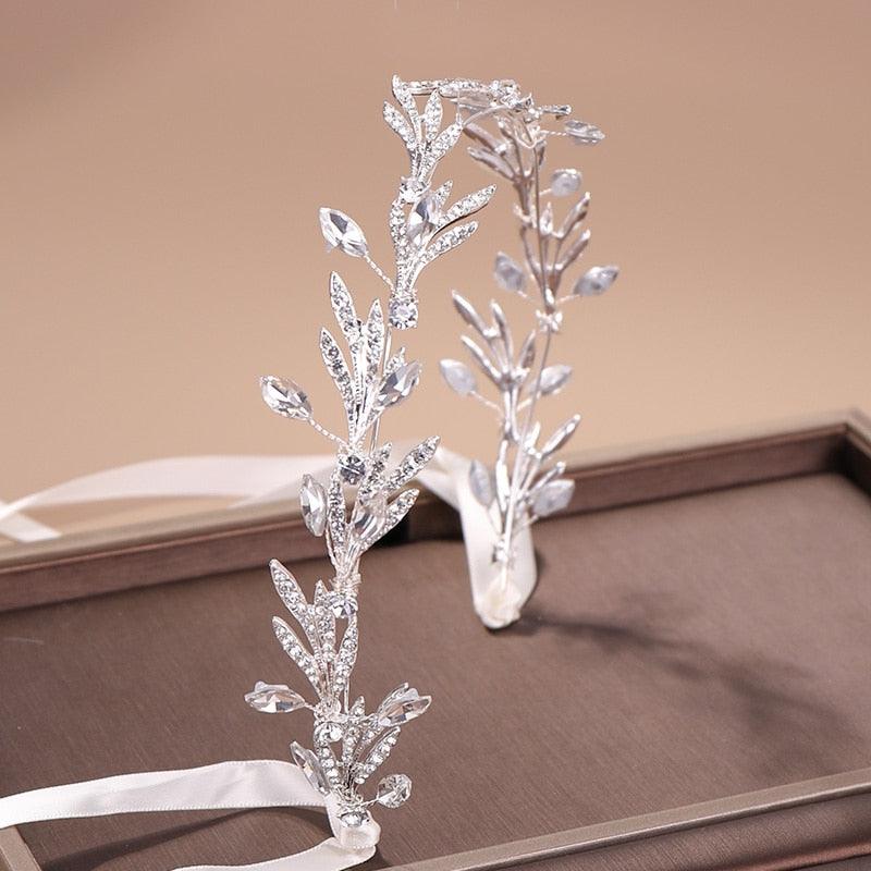 Fashion New Crystal Silver Color Tiara Crowns Leaf Rhinestone Wedding Headbands Hairbands Bridal Women Hair Jewelry Gorgeous Hair Accessories For Women - Luzilly Bridal & Apparel