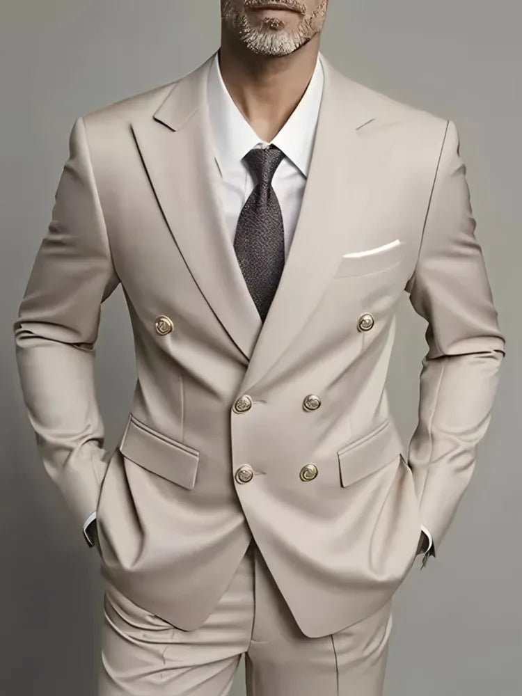 Fashion New Men's Leisure Boutique Business Banquet Solid Color Wedding Double Breasted Slim Fit Suit Blazers Jacket Pants - Luzilly Bridal & Apparel