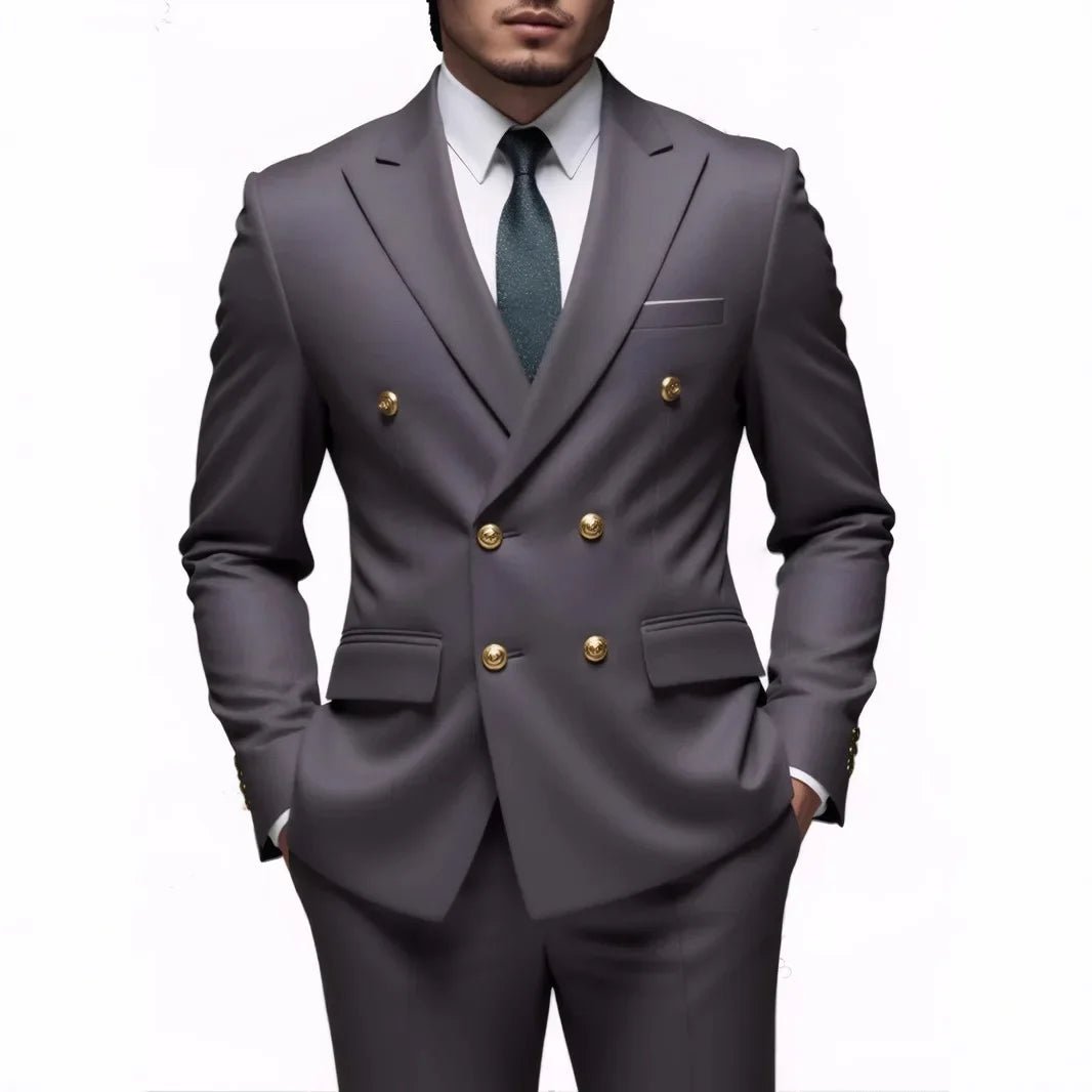 Fashion New Men's Leisure Boutique Business Banquet Solid Color Wedding Double Breasted Slim Fit Suit Blazers Jacket Pants - Luzilly Bridal & Apparel