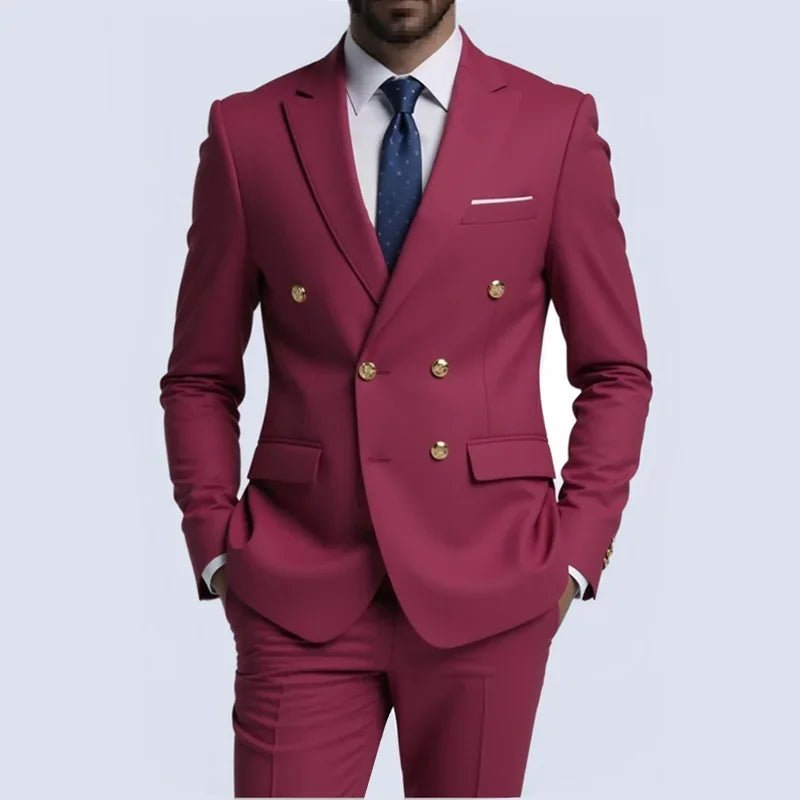 Fashion New Men's Leisure Boutique Business Banquet Solid Color Wedding Double Breasted Slim Fit Suit Blazers Jacket Pants - Luzilly Bridal & Apparel