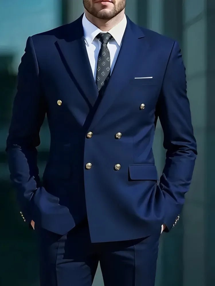 Fashion New Men's Leisure Boutique Business Banquet Solid Color Wedding Double Breasted Slim Fit Suit Blazers Jacket Pants - Luzilly Bridal & Apparel