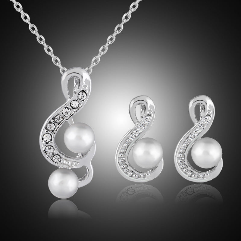 Fashion pearl two sets of simple and elegant bride wedding jewelry set Danbi jewelry - Luzilly Bridal & Apparel