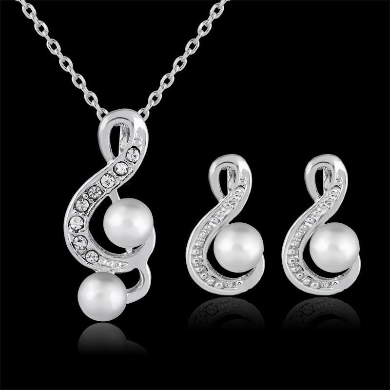 Fashion pearl two sets of simple and elegant bride wedding jewelry set Danbi jewelry - Luzilly Bridal & Apparel