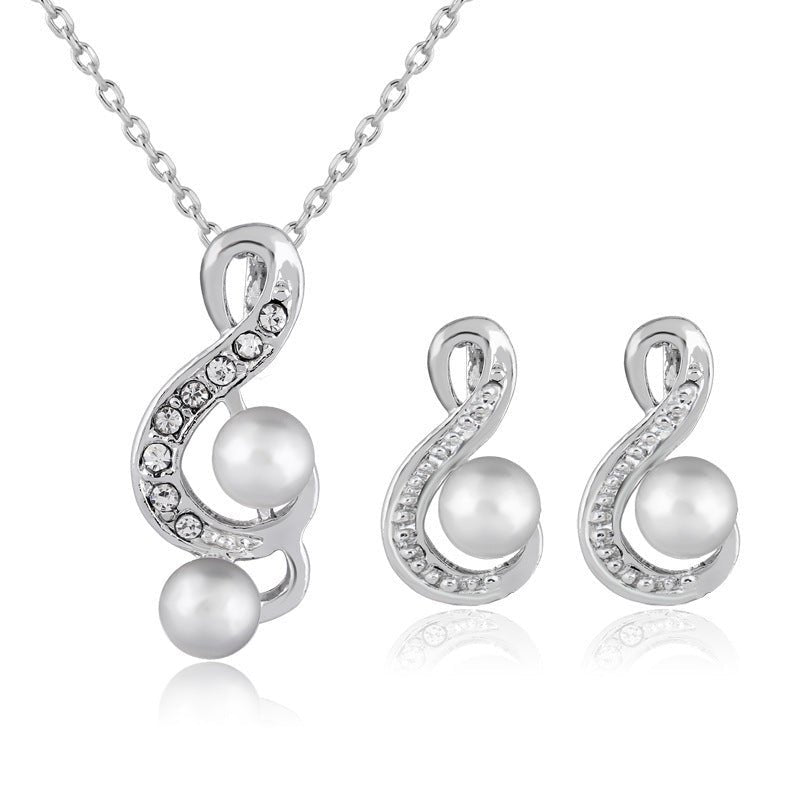 Fashion pearl two sets of simple and elegant bride wedding jewelry set Danbi jewelry - Luzilly Bridal & Apparel