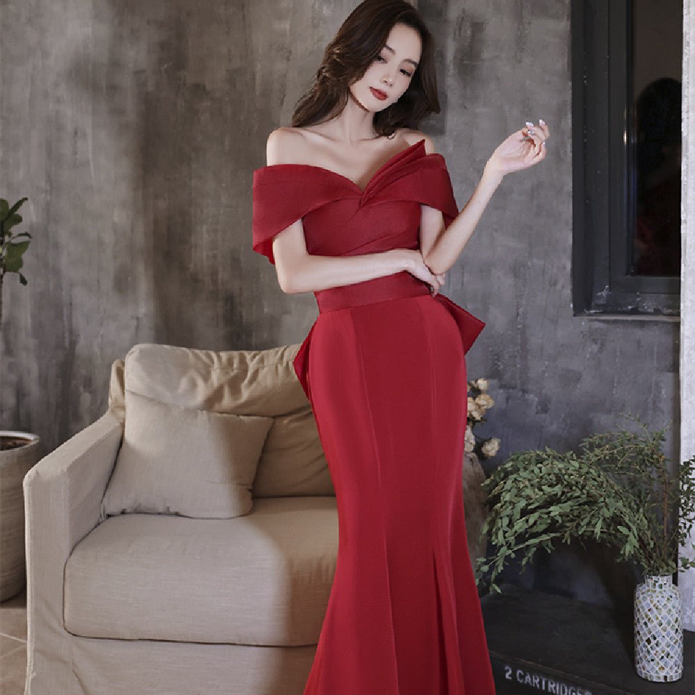Wine Red Fishtail Dress - Luzilly Bridal & Apparel