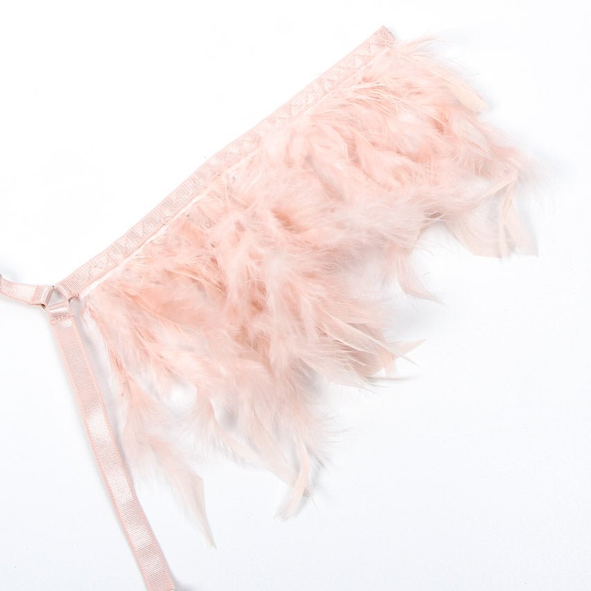 Feather Lace Chain Lingerie Bra Set - Luzilly Bridal & Apparel