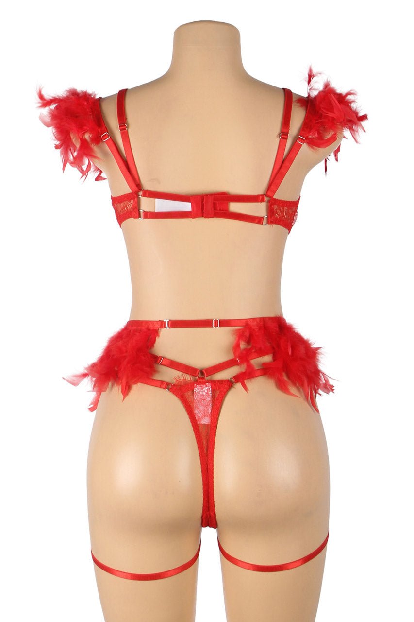Feather Lace Chain Lingerie Bra Set - Luzilly Bridal & Apparel