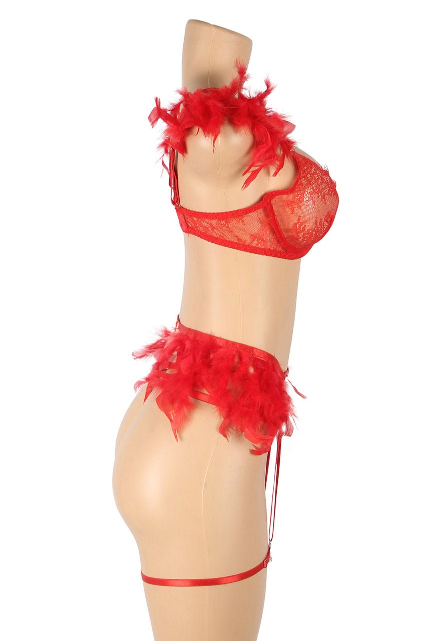 Feather Lace Chain Lingerie Bra Set - Luzilly Bridal & Apparel