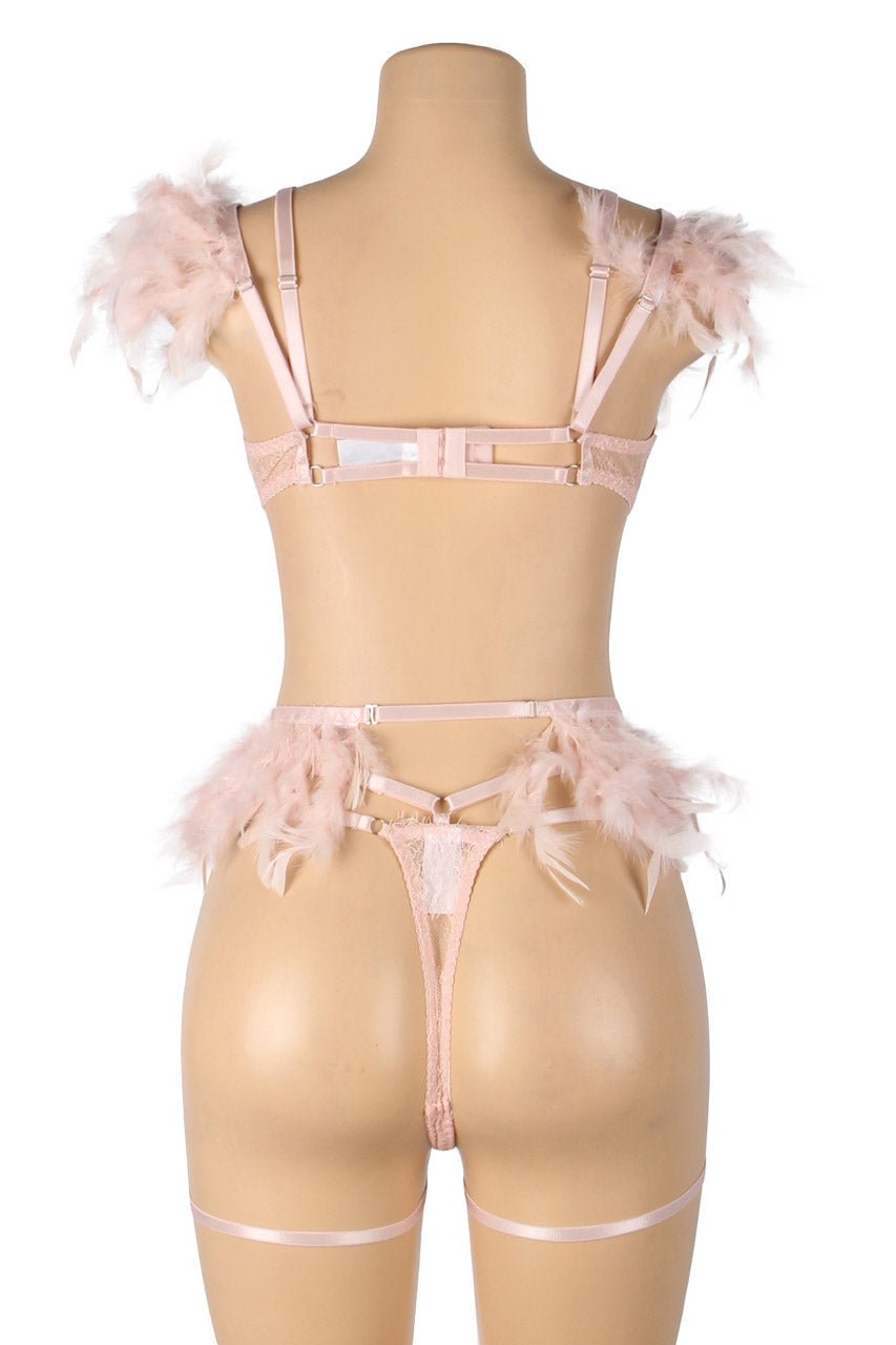 Feather Lace Chain Lingerie Bra Set - Luzilly Bridal & Apparel