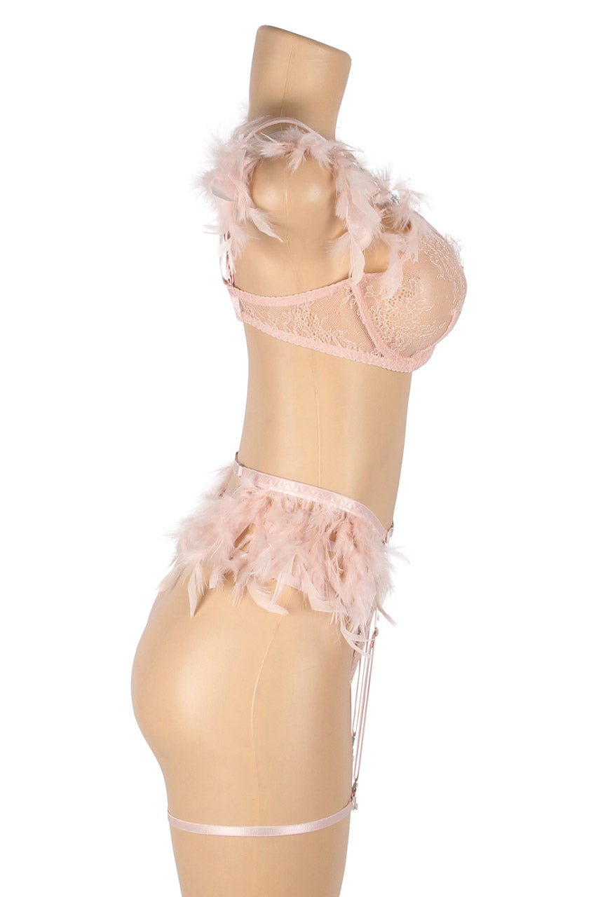Feather Lace Chain Lingerie Bra Set - Luzilly Bridal & Apparel
