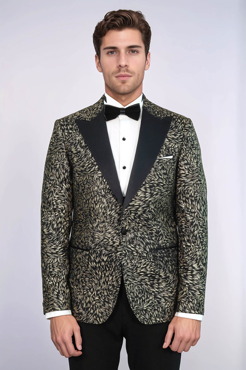 Feather Patterned Slim Fit Black Men Party Blazer - Wessi - Luzilly Bridal & Apparel