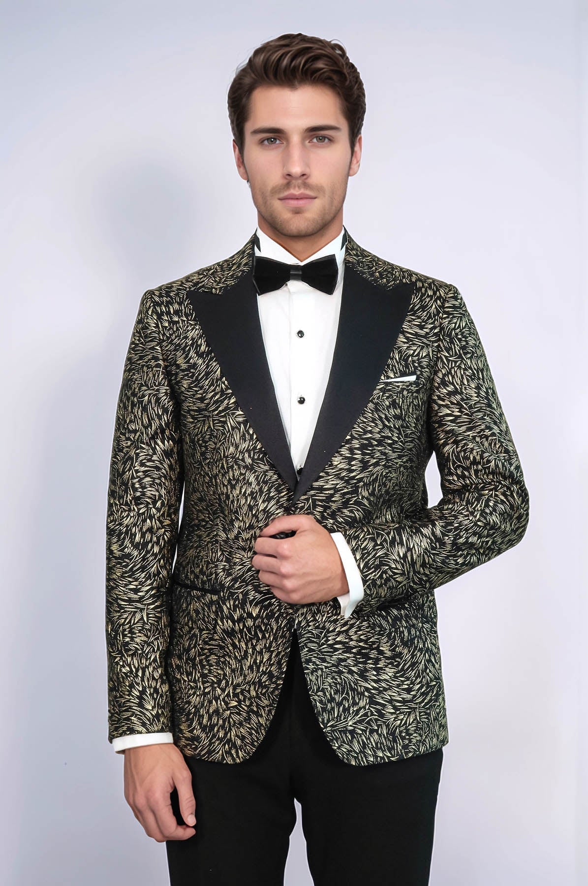 Feather Patterned Slim Fit Black Men Party Blazer - Wessi - Luzilly Bridal & Apparel