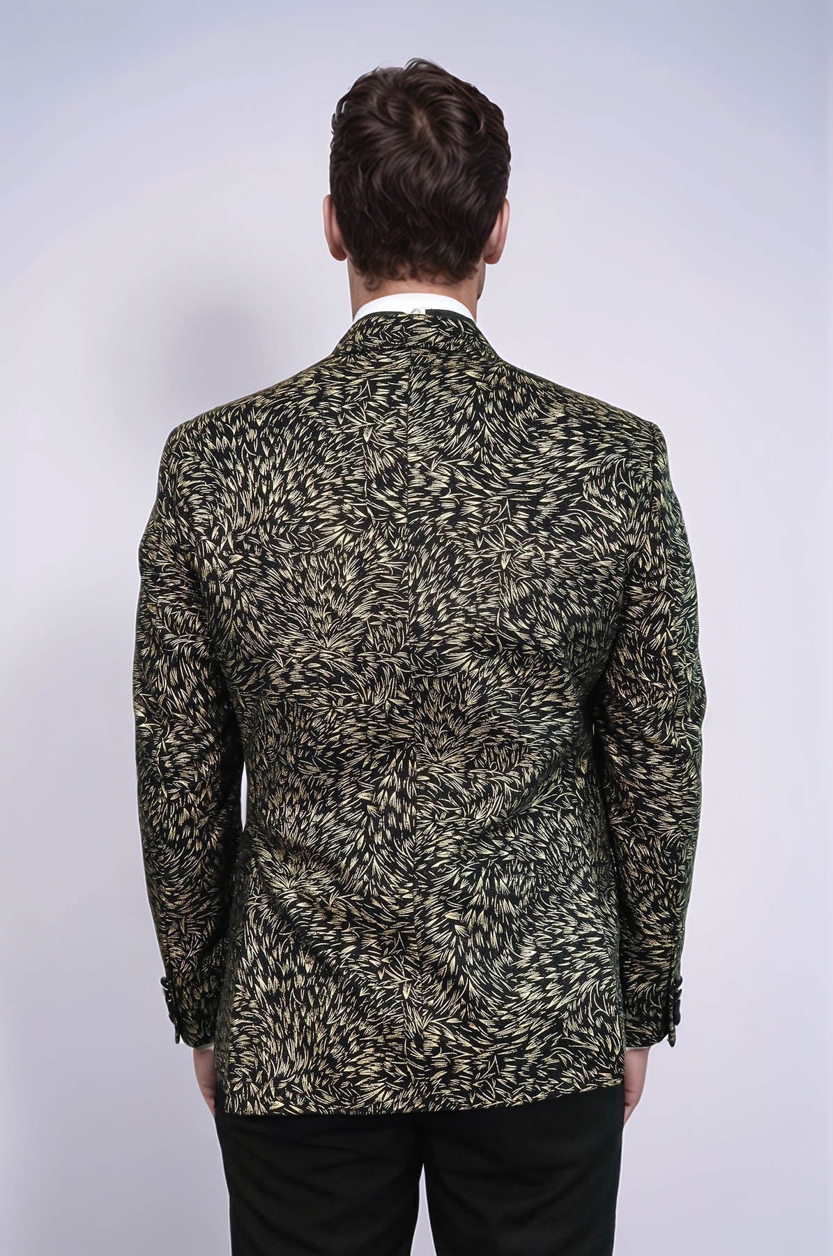 Feather Patterned Slim Fit Black Men Party Blazer - Wessi - Luzilly Bridal & Apparel