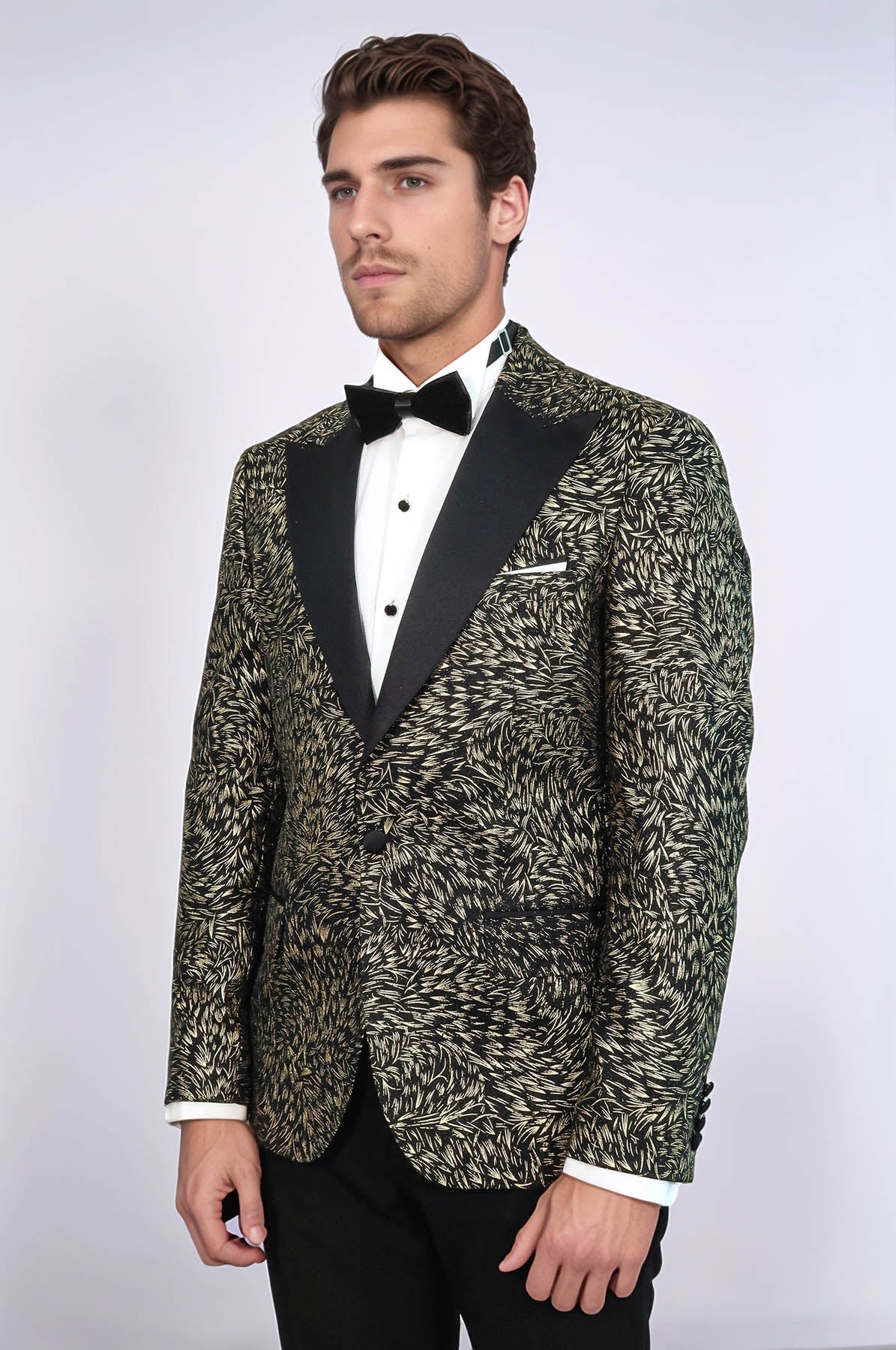 Feather Patterned Slim Fit Black Men Party Blazer - Wessi - Luzilly Bridal & Apparel