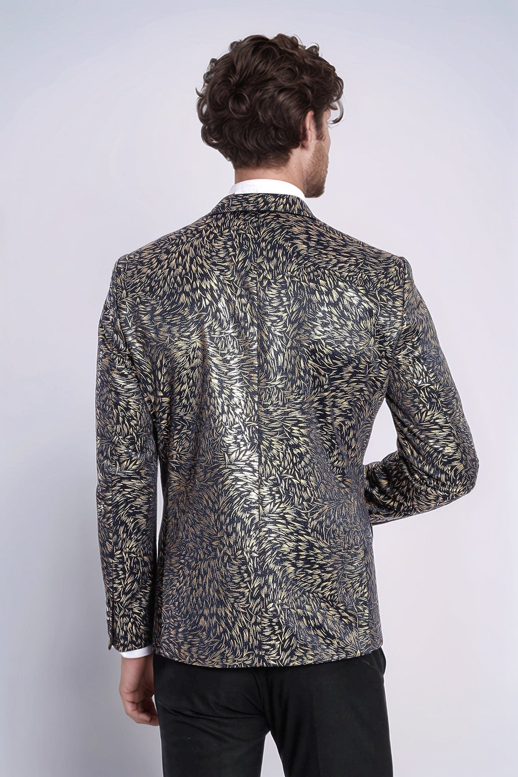 Feather Patterned Slim Fit Navy Blue Men Dinner Jacket - Wessi - Luzilly Bridal & Apparel