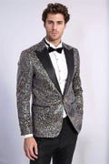Feather Patterned Slim Fit Navy Blue Men Dinner Jacket - Wessi - Luzilly Bridal & Apparel