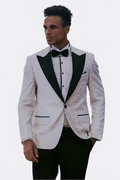 Feather Patterned Slim Fit White Men Tuxedo Blazer - Wessi - Luzilly Bridal & Apparel
