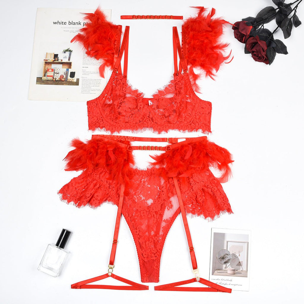 Feather Sexy Lingerie Lace Women Underwear Bra Panty - Luzilly Bridal & Apparel