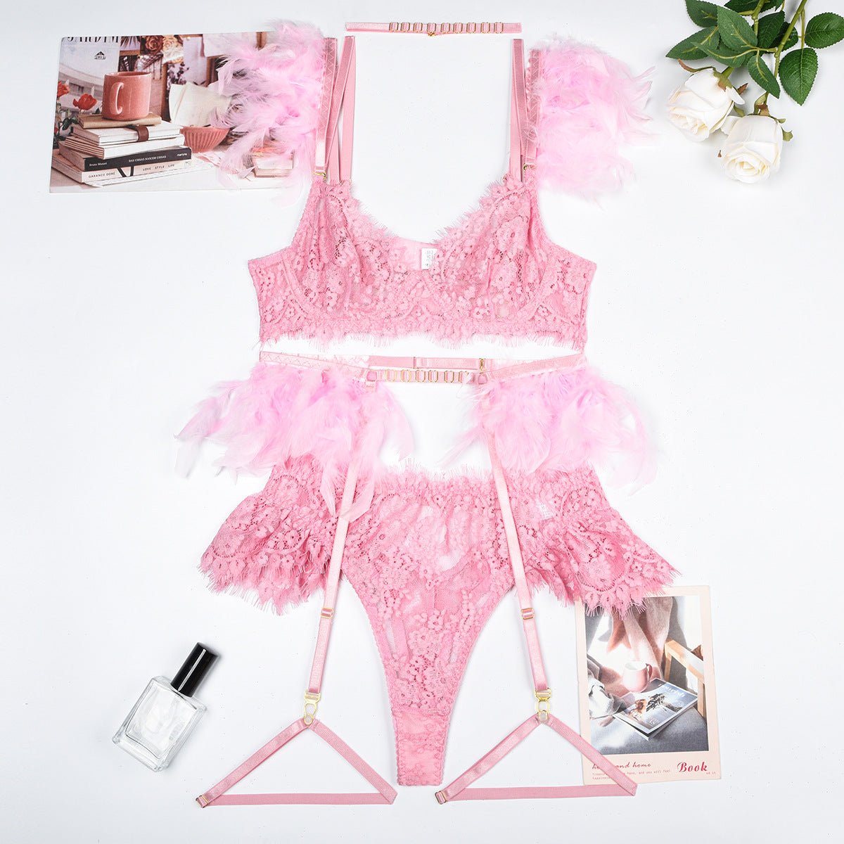 Feather Sexy Lingerie Lace Women Underwear Bra Panty - Luzilly Bridal & Apparel