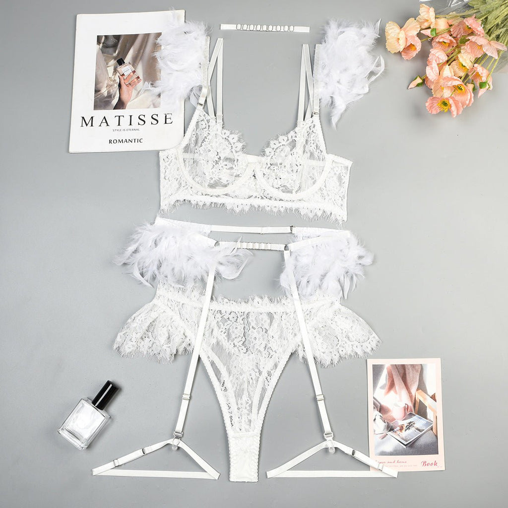 Feather Sexy Lingerie Lace Women Underwear Bra Panty - Luzilly Bridal & Apparel