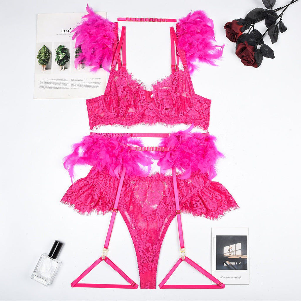 Feather Sexy Lingerie Lace Women Underwear Bra Panty - Luzilly Bridal & Apparel