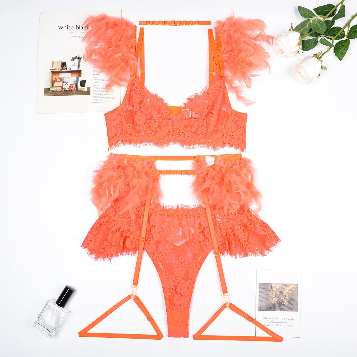 Feather Sexy Lingerie Lace Women Underwear Bra Panty - Luzilly Bridal & Apparel