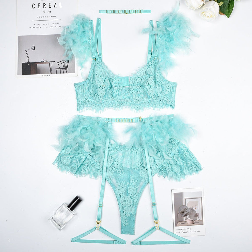 Feather Sexy Lingerie Lace Women Underwear Bra Panty - Luzilly Bridal & Apparel