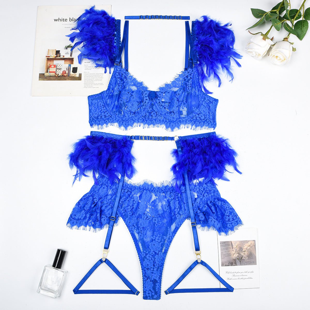 Feather Sexy Lingerie Lace Women Underwear Bra Panty - Luzilly Bridal & Apparel