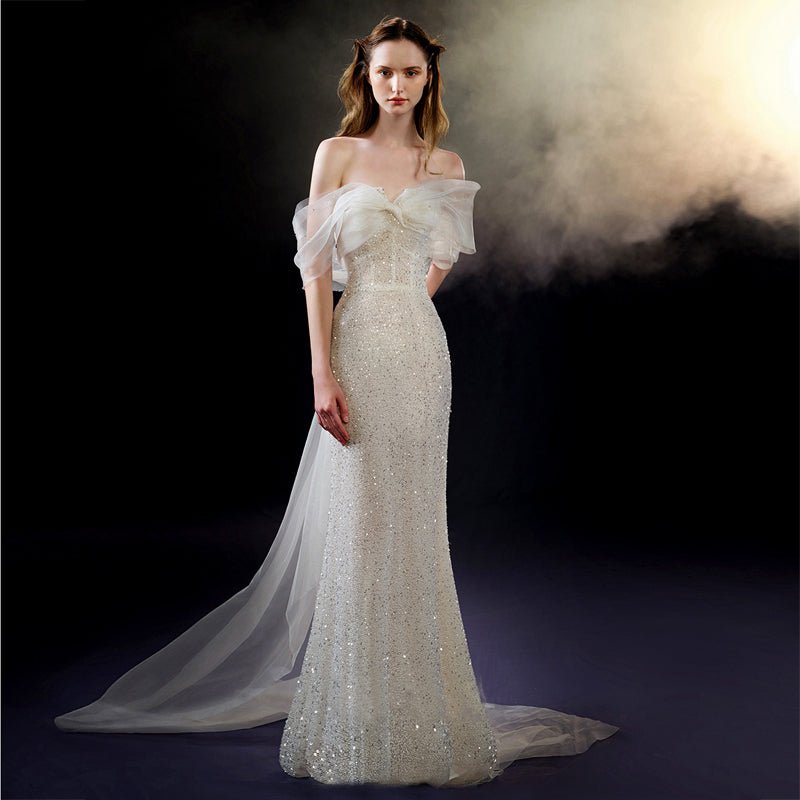 Fishtail Light Wedding Bride Bra Trail Evening Dress - Luzilly Bridal & Apparel
