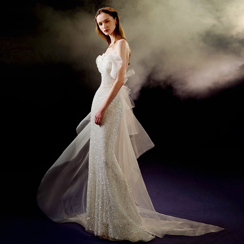 Fishtail Light Wedding Bride Bra Trail Evening Dress - Luzilly Bridal & Apparel