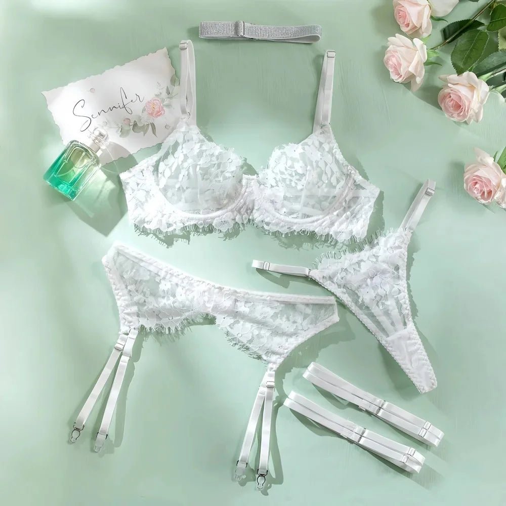 Five-Piece Bridal Lace Lingerie Set - Luzilly Bridal & Apparel