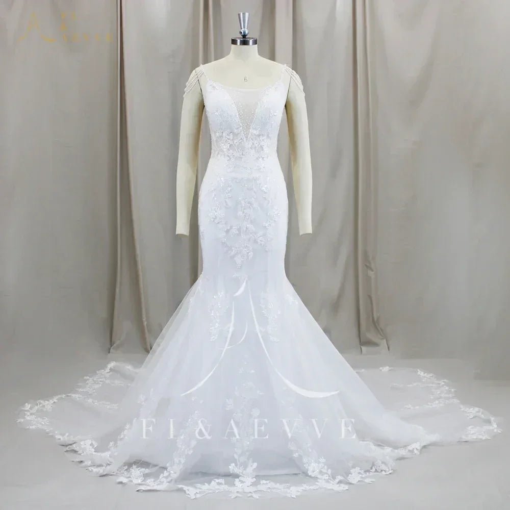 FL&AEVVE Customized Luvury Lace Wedding Dress Spaghetti Straps Beach Bridal Dresses Wedding Party Gown vestidos de novia - Luzilly Bridal & Apparel