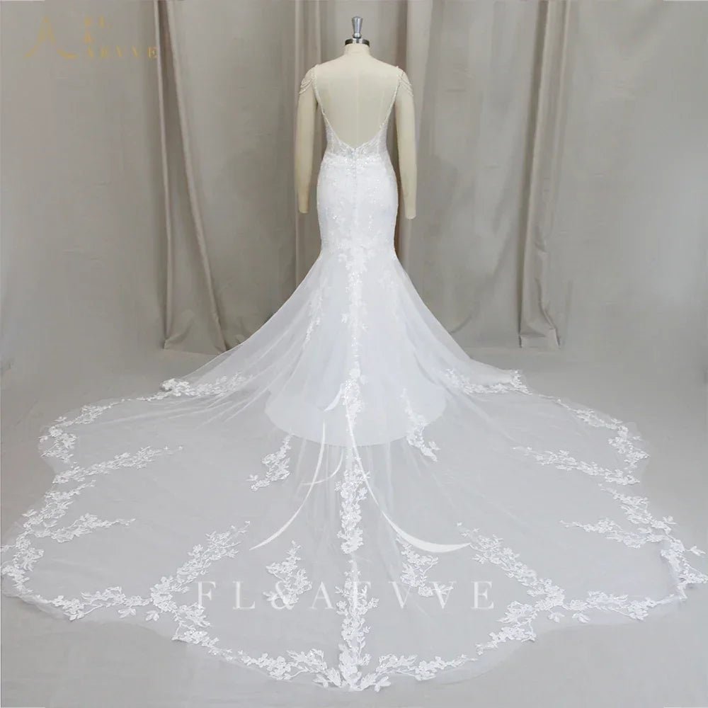 FL&AEVVE Customized Luvury Lace Wedding Dress Spaghetti Straps Beach Bridal Dresses Wedding Party Gown vestidos de novia - Luzilly Bridal & Apparel