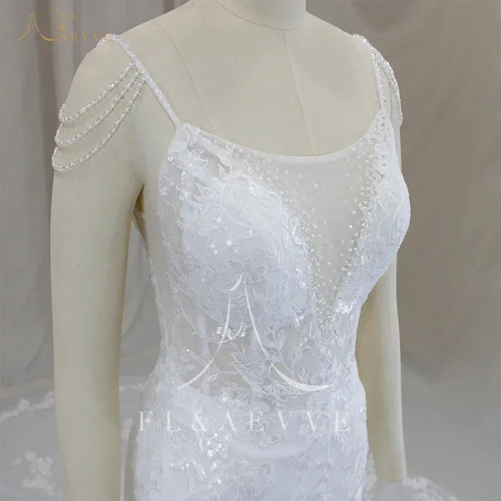FL&AEVVE Customized Luvury Lace Wedding Dress Spaghetti Straps Beach Bridal Dresses Wedding Party Gown vestidos de novia - Luzilly Bridal & Apparel