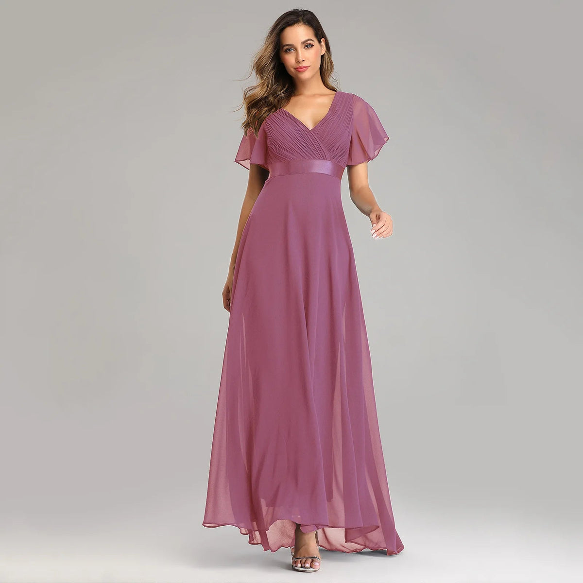 Flare Sleeve Chiffon A-Line Bridesmaid Dress - Luzilly Bridal & Apparel