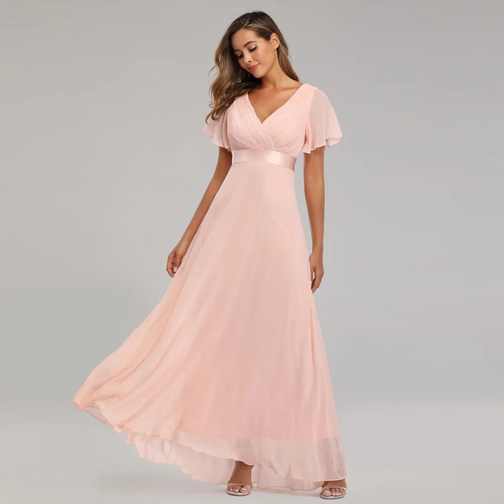 Flare Sleeve Chiffon A-Line Bridesmaid Dress - Luzilly Bridal & Apparel