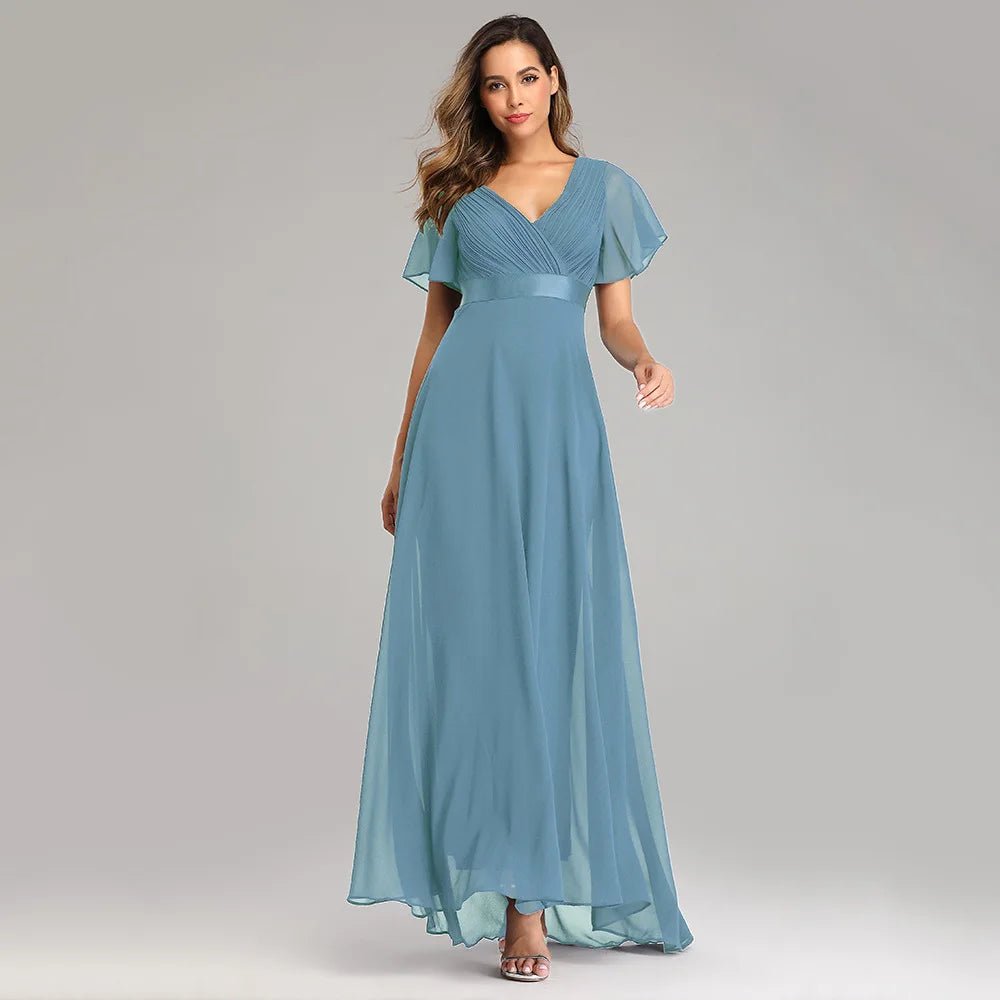 Flare Sleeve Chiffon A-Line Bridesmaid Dress - Luzilly Bridal & Apparel