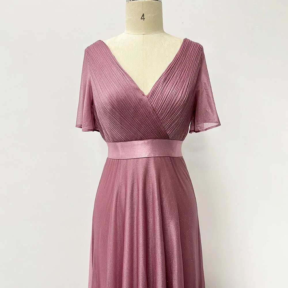 Flare Sleeve Chiffon A-Line Bridesmaid Dress - Luzilly Bridal & Apparel