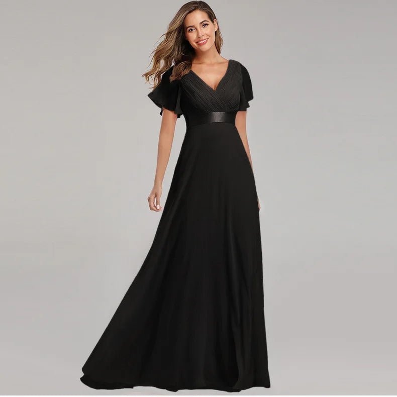 Flare Sleeve Chiffon A-Line Bridesmaid Dress - Luzilly Bridal & Apparel