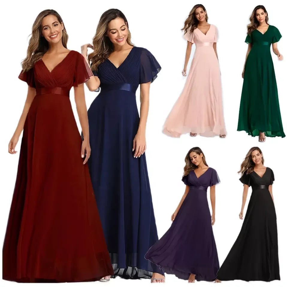 Flare Sleeve Chiffon A-Line Bridesmaid Dress - Luzilly Bridal & Apparel