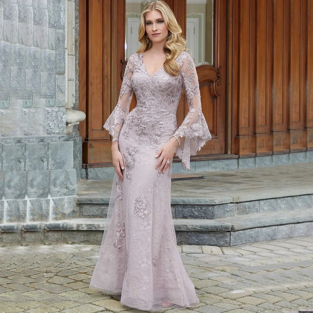 Flare-Sleeve Lace Appliqué Mermaid Mother of the Bride Dress - Luzilly Bridal & Apparel